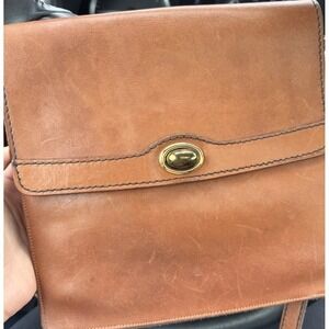Vintage Tan Leather Crossbody Bag Turn Lock Flap Messenger Bag Brown
